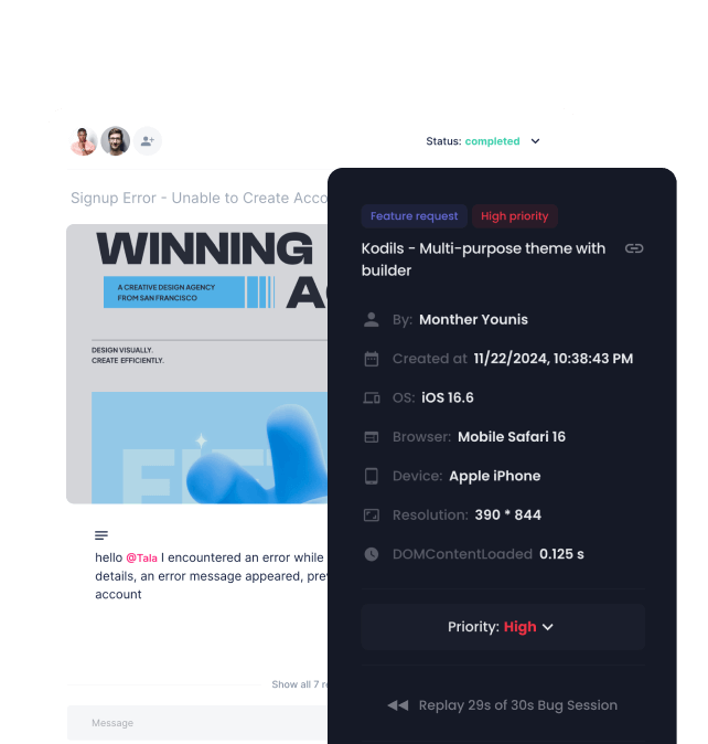 Bugzy's client feedback software offers in-depth analysis with user details, technical insights, and more
